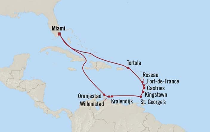 Itinerary Map for Oceania Cruises Sirena Voyage ID SIR271222
