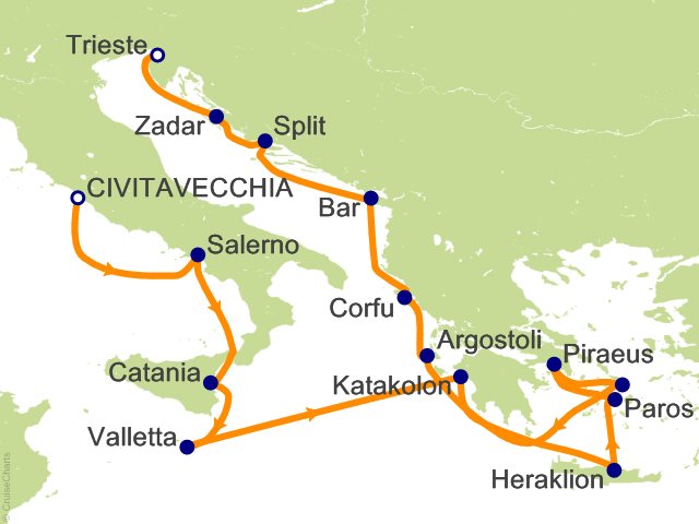 Oceania Sonata itinerary map for voyage SON270807