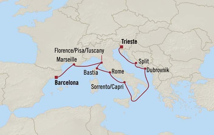 Oceania Sonata itinerary map for voyage SON270821