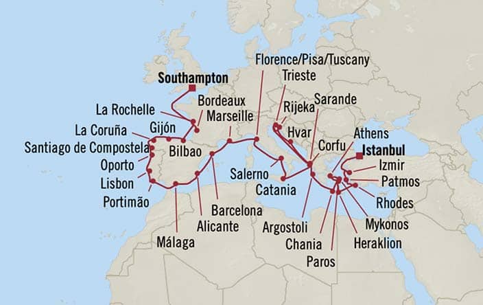 Oceania Sonata itinerary map for voyage SON270915C