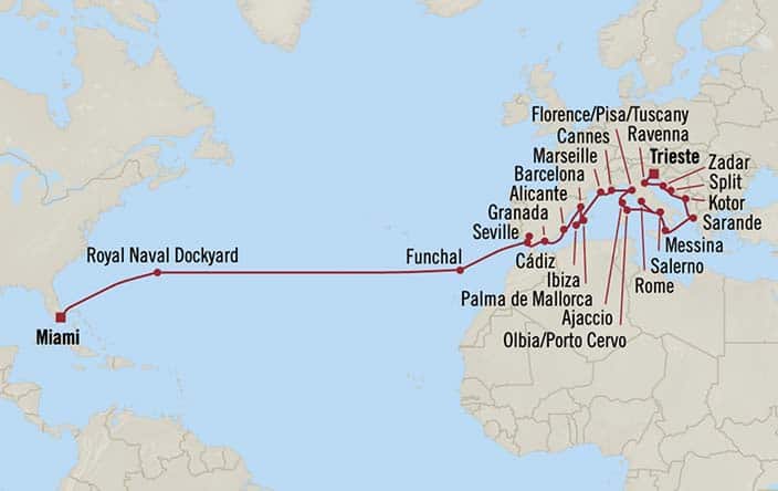 Oceania Sonata itinerary map for voyage SON271031B