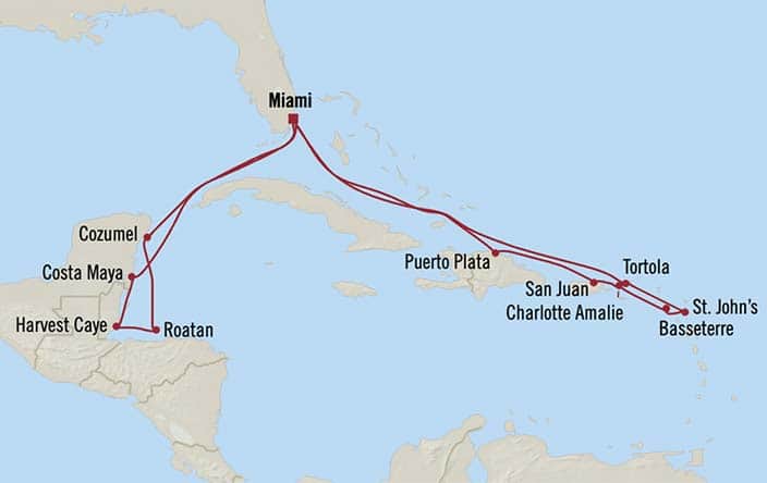 Oceania Sonata itinerary map for voyage SON280301A