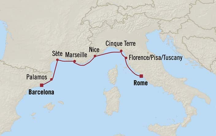 Oceania Sonata itinerary map for voyage SON280401