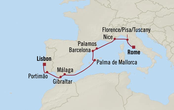 Itinerary map for Oceania Sonata voyage SON280408