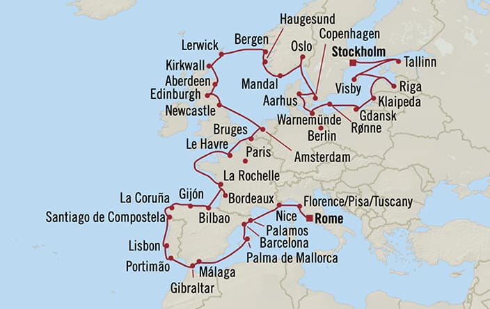 Itinerary map for Oceania Sonata voyage SON280408C