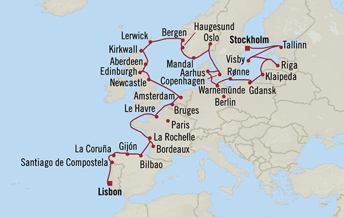 Itinerary map for Oceania Sonata voyage SON280418B
