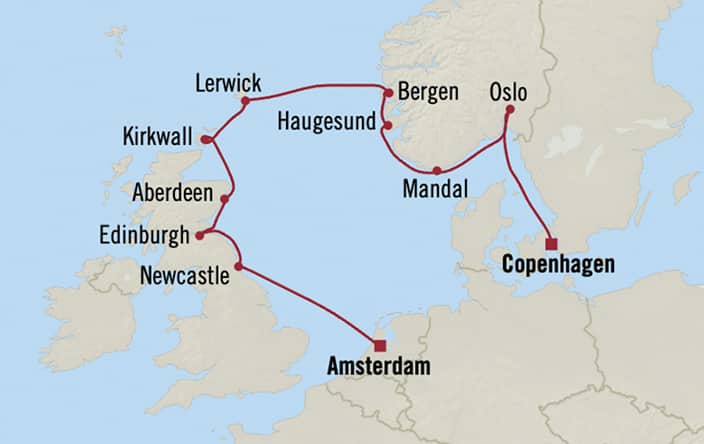 Itinerary map for Oceania Sonata voyage SON280429