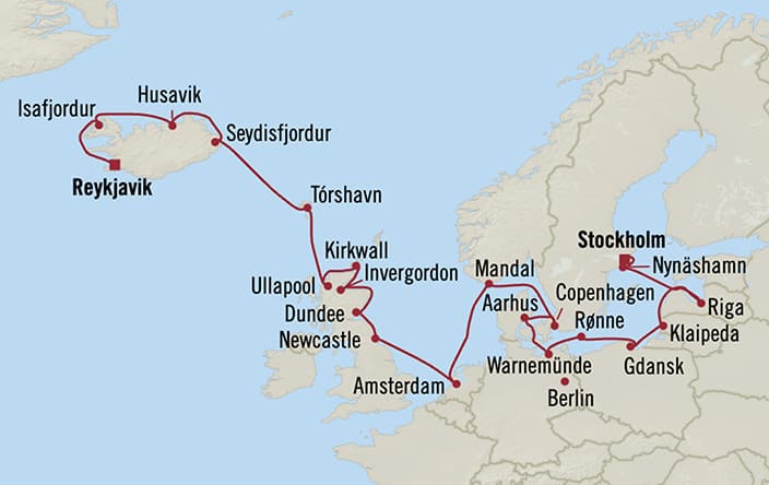 Itinerary map for Oceania Sonata voyage SON280521A