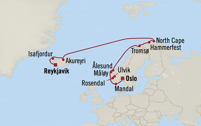 Itinerary map for Oceania Sonata voyage SON280625