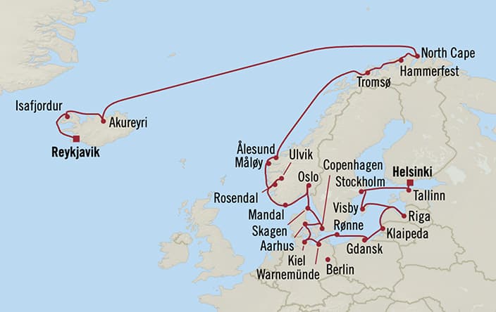 Itinerary map for Oceania Sonata voyage SON280625A