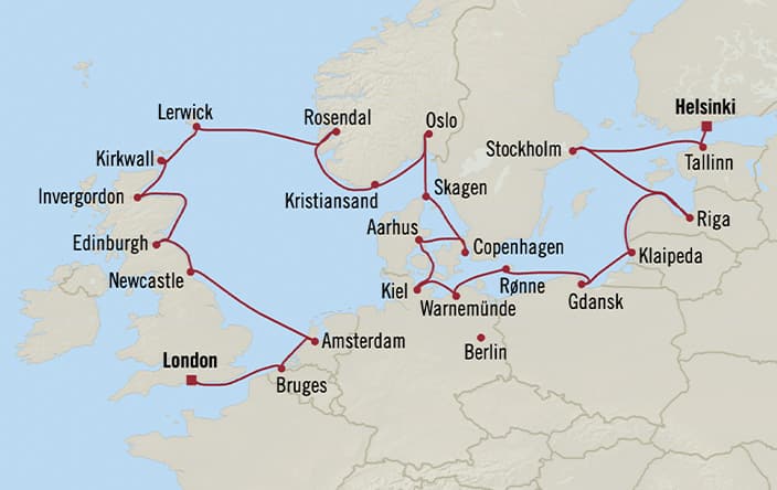 Itinerary map for Oceania Sonata voyage SON280723A