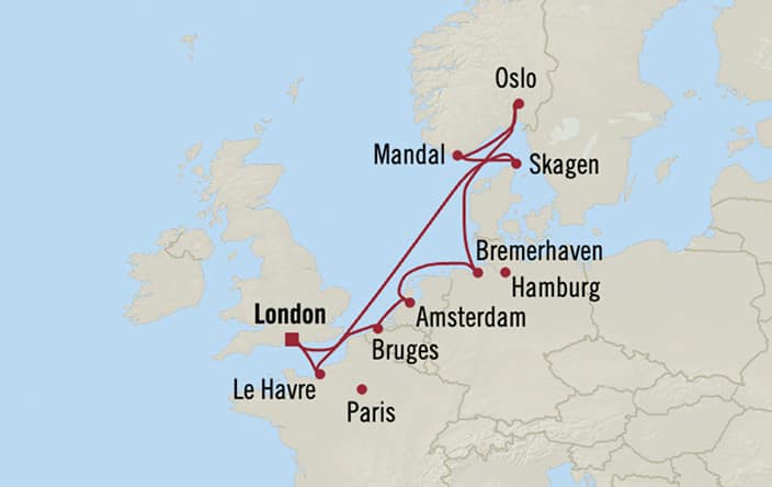 Itinerary map for Oceania Sonata voyage SON280816