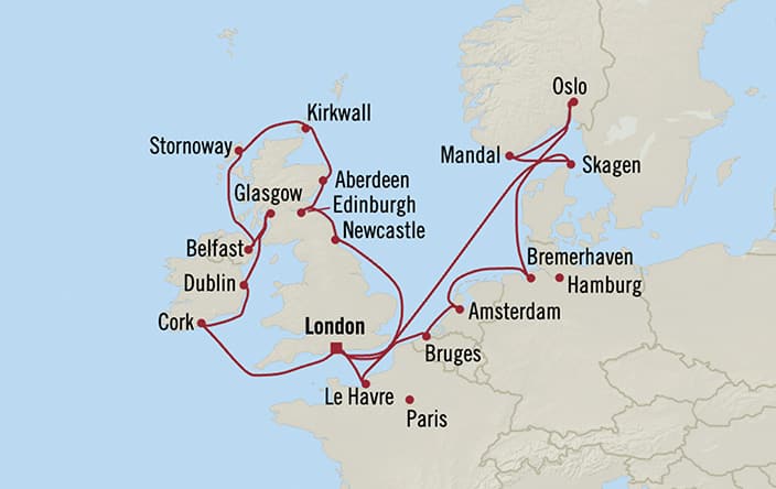 Itinerary map for Oceania Sonata voyage SON280816A