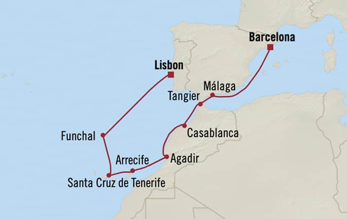 Itinerary map for Oceania Sonata voyage SON280929