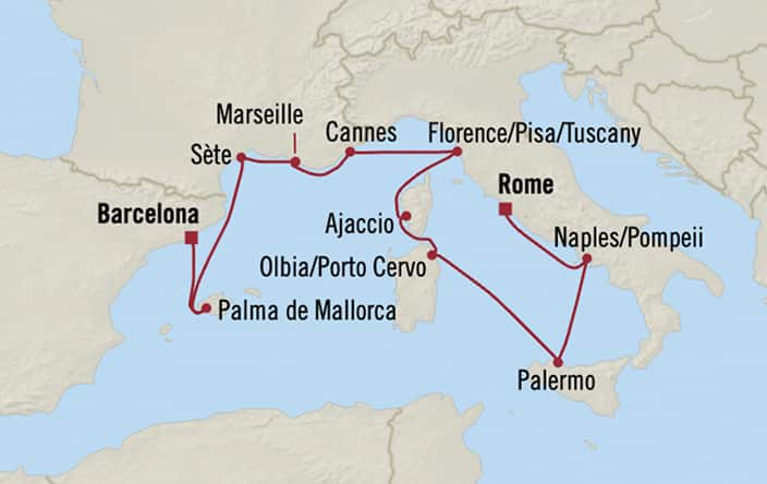 Itinerary map for Oceania Sonata voyage SON281009