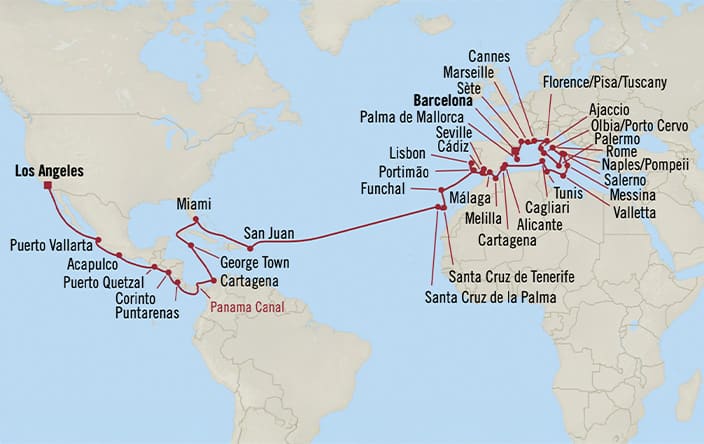 Itinerary map for Oceania Sonata voyage SON281009C