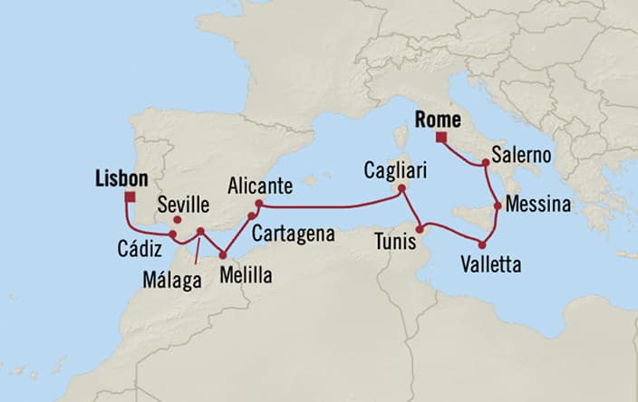Itinerary map for Oceania Sonata voyage SON281019