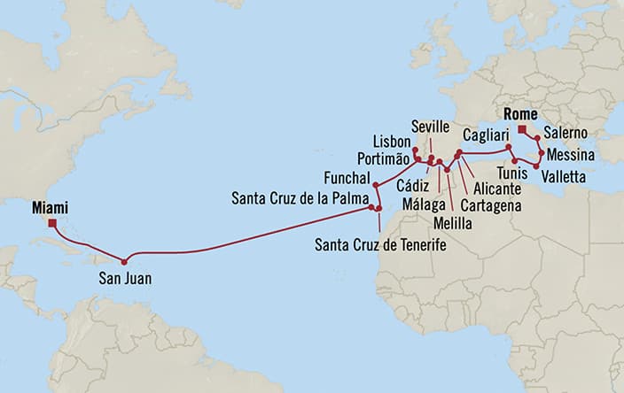 Itinerary map for Oceania Sonata voyage SON281019A