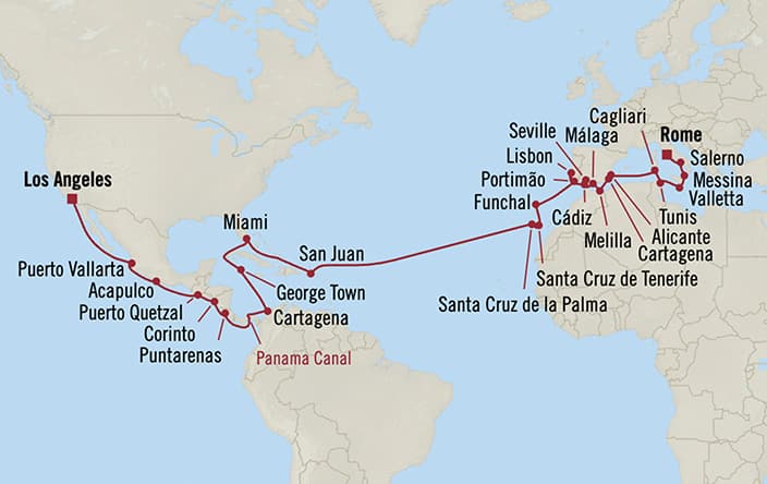 Itinerary map for Oceania Sonata voyage SON281019B