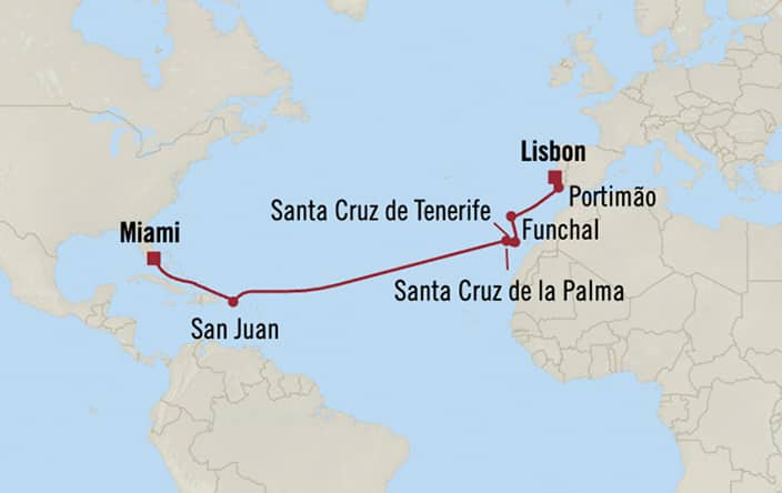 Itinerary map for Oceania Sonata voyage SON281101