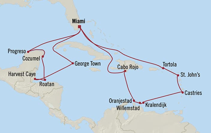 Itinerary map for Oceania Sonata voyage SON281219A