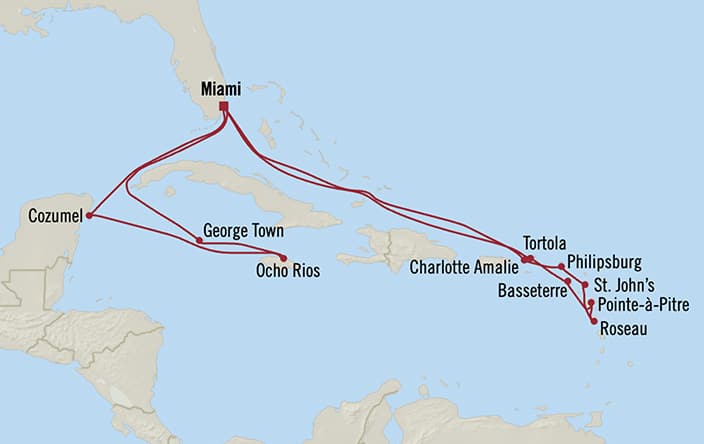 Itinerary map for Oceania Sonata voyage SON290111A