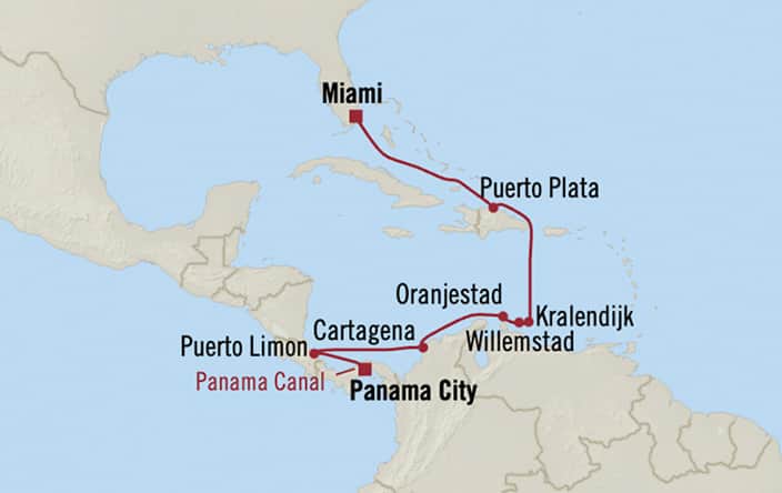 Itinerary map for Oceania Sonata voyage SON290130