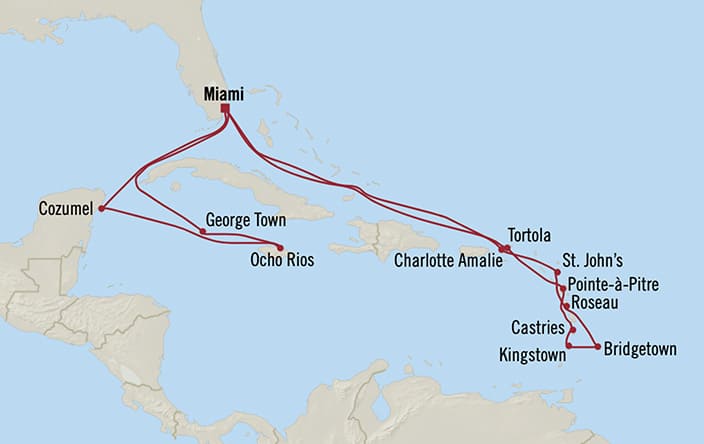 Itinerary map for Oceania Sonata voyage SON290222A