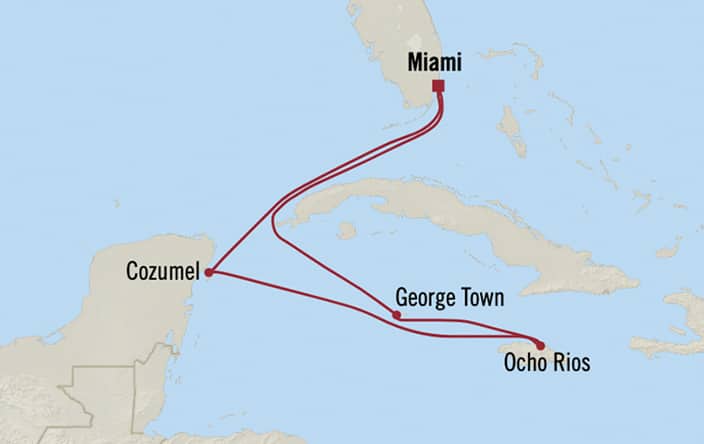 Itinerary map for Oceania Sonata voyage SON290308