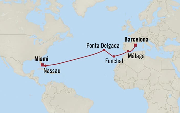 Itinerary map for Oceania Sonata voyage SON290329