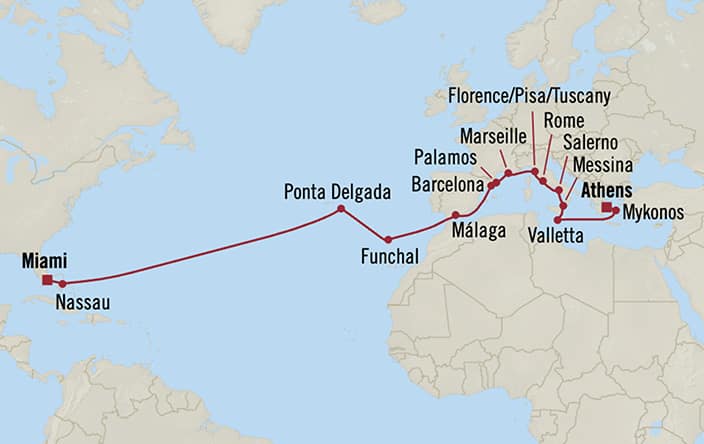 Itinerary map for Oceania Sonata voyage SON290329A