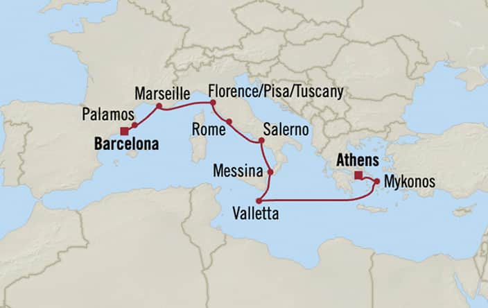 Itinerary map for Oceania Sonata voyage SON290412