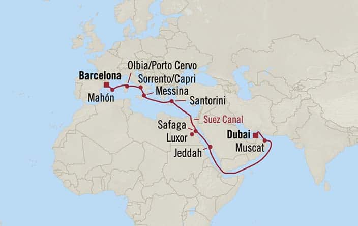 Itnerary Map for Oceania Cruises Vista Voyage ID VIS260513