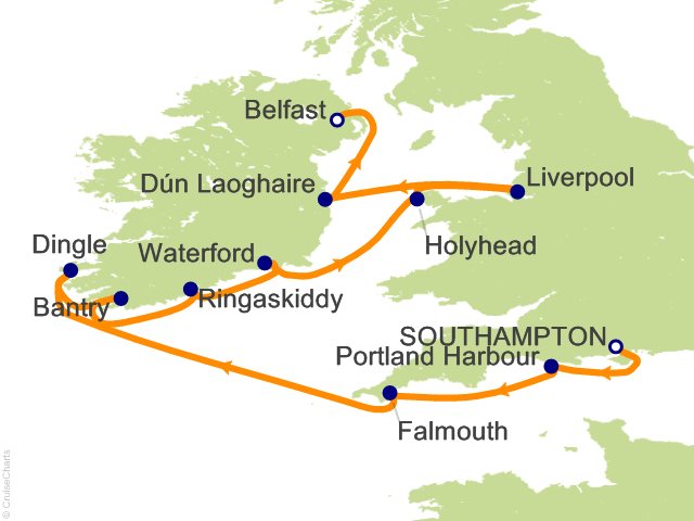 Itinerary Map for Oceania Cruises Voyage ID VIS260802