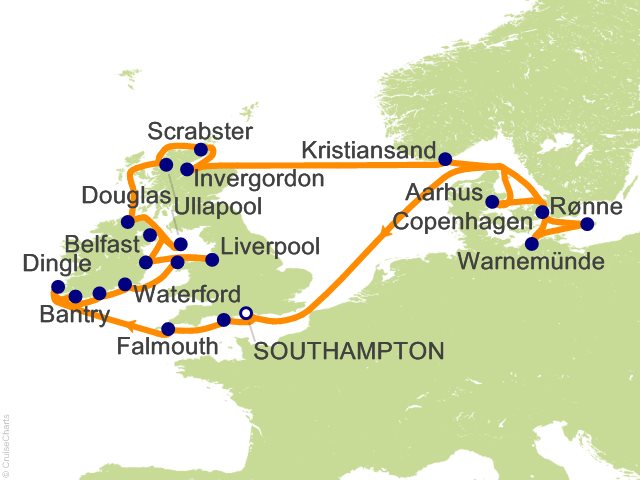 Itinerary Map for Oceania Cruises Voyage ID VIS260802A