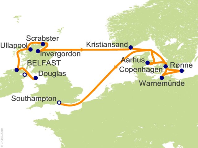 Itinerary Map for Oceania Cruises Voyage ID VIS260812
