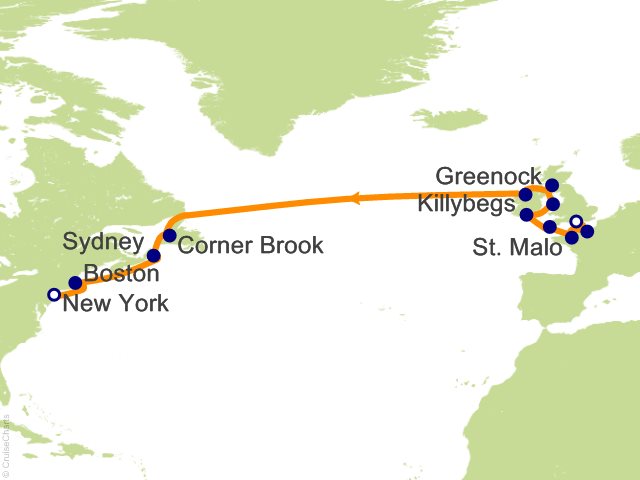 Itinerary Map for Oceania Cruises Voyage ID VIS260827