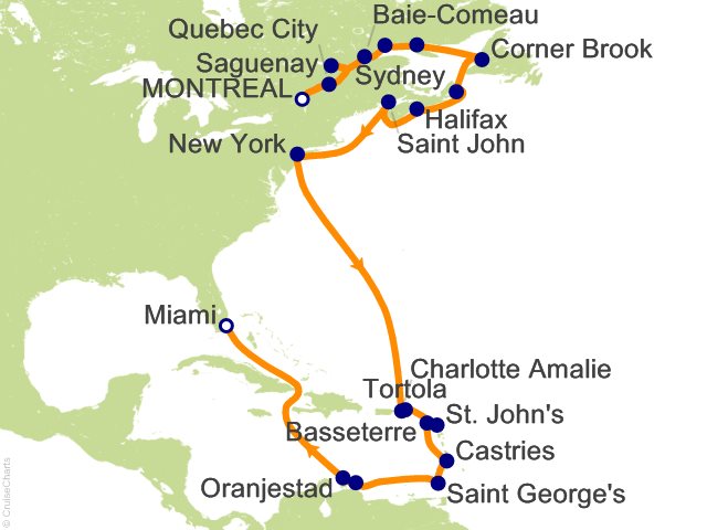 Itinerary Map for Oceania Cruises Voyage ID VIS261017A