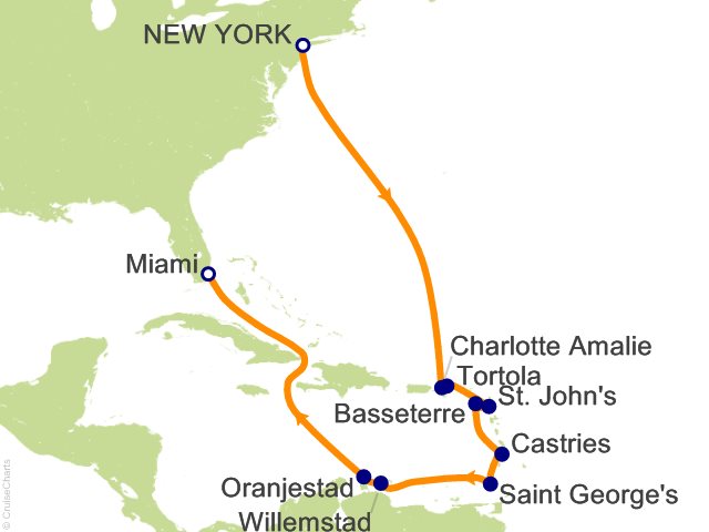 Itinerary Map for Oceania Cruises Voyage ID VIS261028
