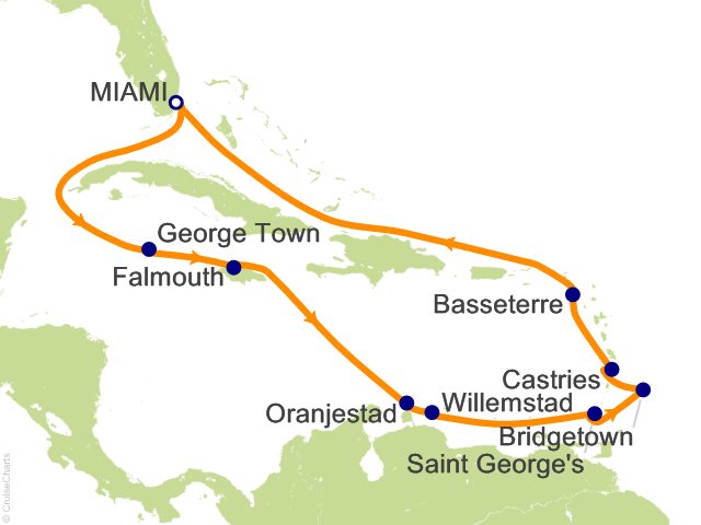 Itinerary Map for Oceania Cruises Voyage ID VIS261111