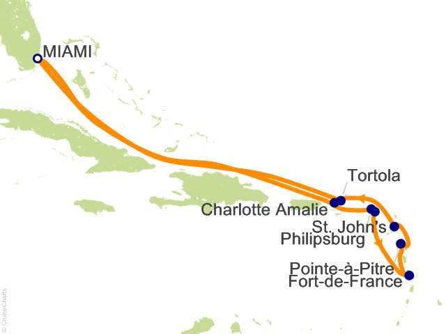 Itinerary Map for Oceania Cruises Voyage ID VIS261125