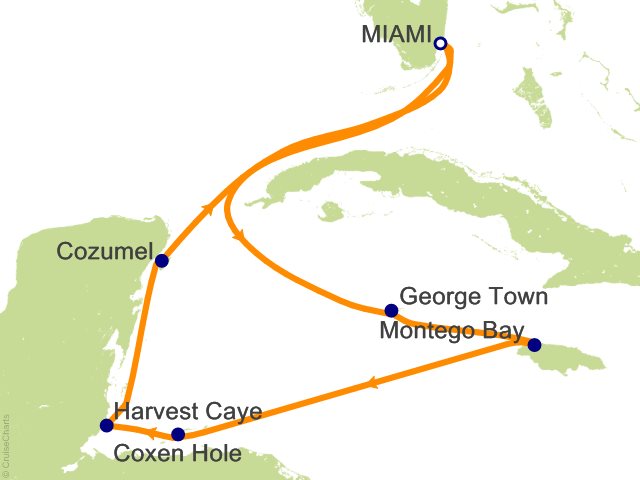 Itinerary Map for Oceania Cruises Voyage ID VIS261228