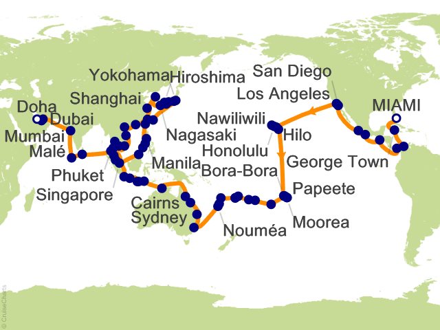 Itinerary Map for Oceania Cruises Voyage ID VIS270106G