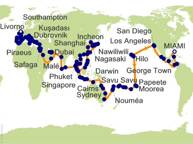 Itinerary Map for Oceania Cruises Voyage ID VIS270106K
