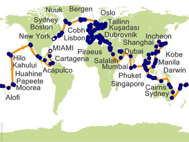 Itinerary Map for Oceania Cruises Voyage ID VIS270106P