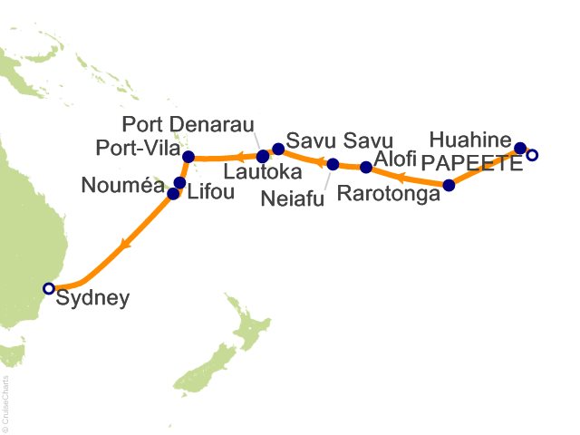 Itinerary Map for Oceania Cruises Voyage ID VIS270208