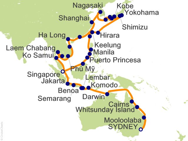 Itinerary Map for Oceania Cruises Voyage ID VIS270226C