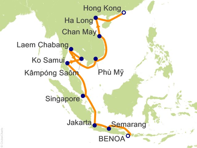 Itinerary Map for Oceania Cruises Voyage ID VIS270313