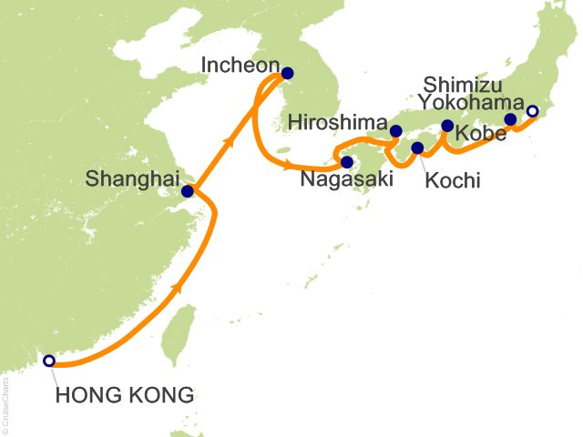 Itinerary Map for Oceania Cruises Voyage ID VIS270329