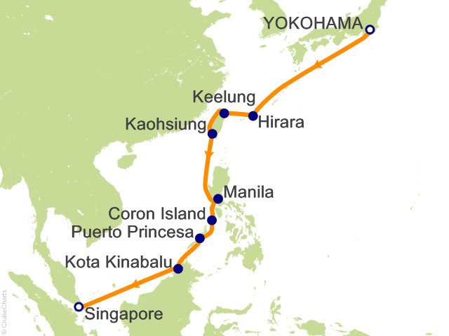 Itinerary Map for Oceania Cruises Voyage ID VIS270411
